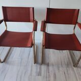 Chaises fauteuils B34 cuir cognac et dorure