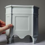 Square cache-pot with feet in celadon Limoges porcelain, Rococo style.