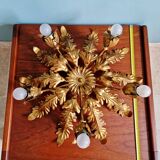 Italian floral ceiling light in gilded metal, 1970s.