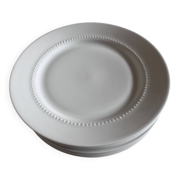 Set de 6 assiette plates perles néoclassiques porcelaine blanche Bareuther.
