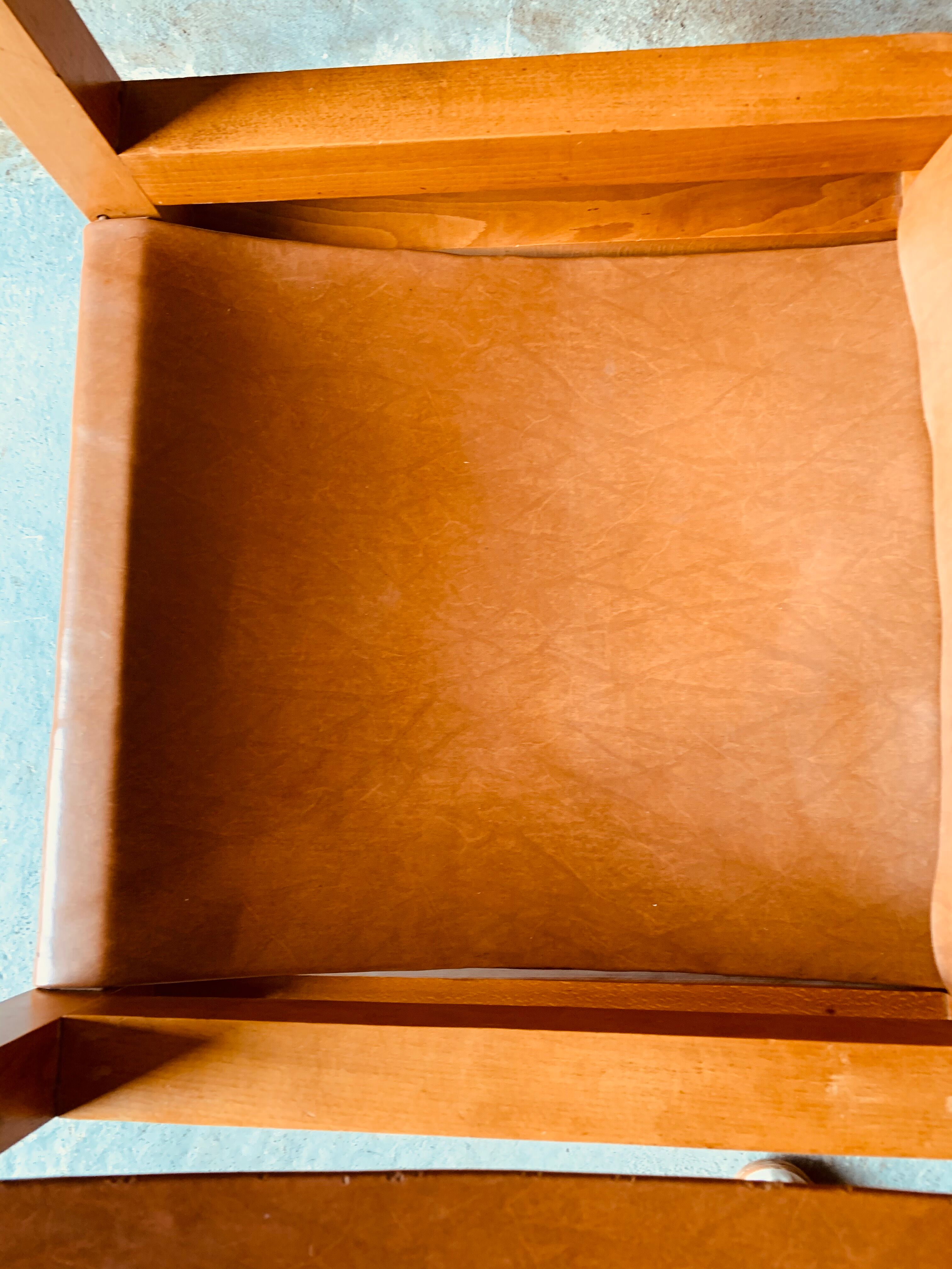 Safari armchair in wood and leather -1950's