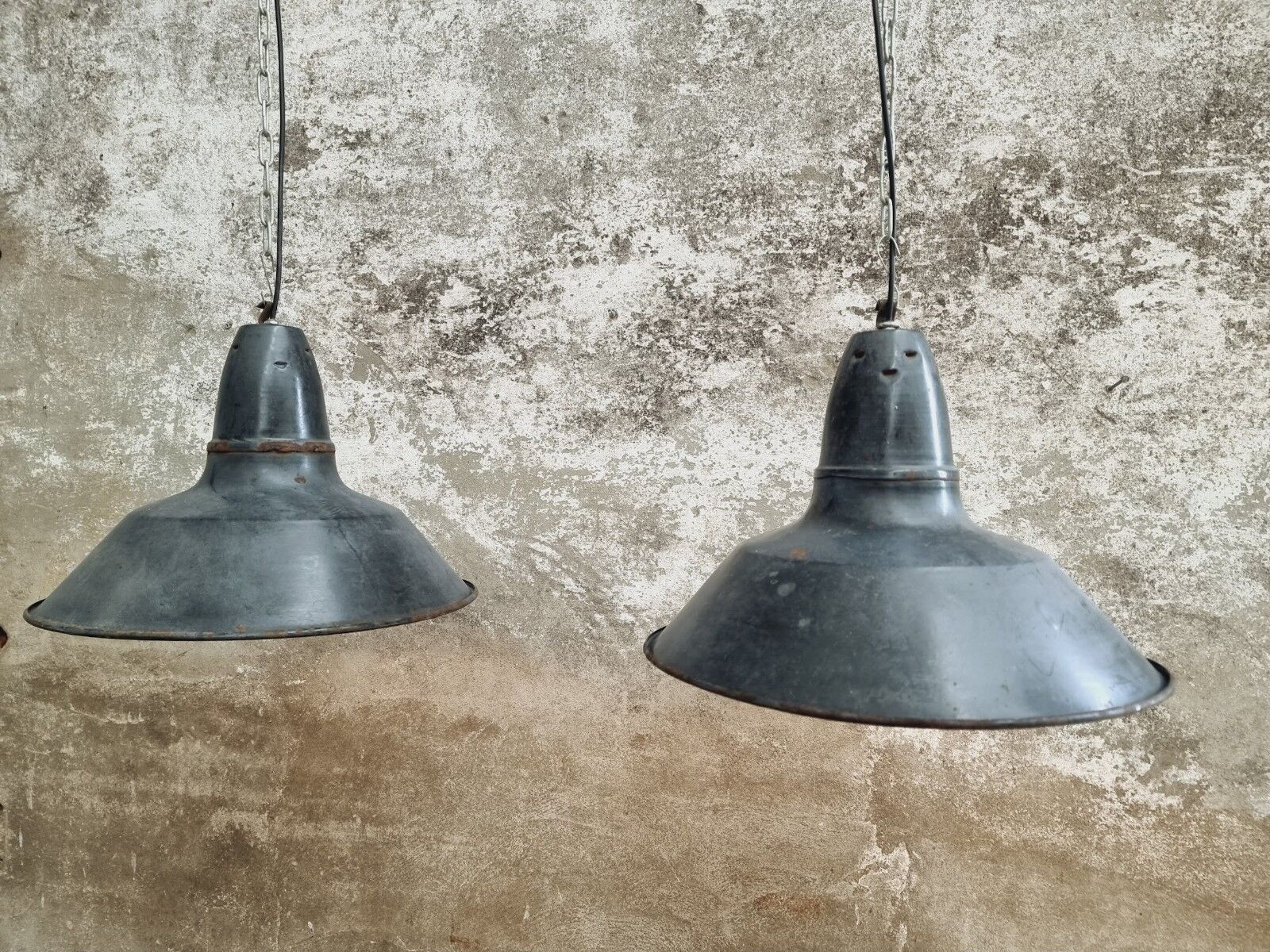 Set old enamel lamps factory lamps blue black