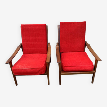 Pair of 70's Scandinavian style teak armchairs