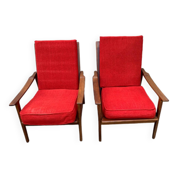 Paire de fauteuils en teck style scandinave, années 70