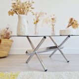 Table design basse chrome et verre fumé années 70