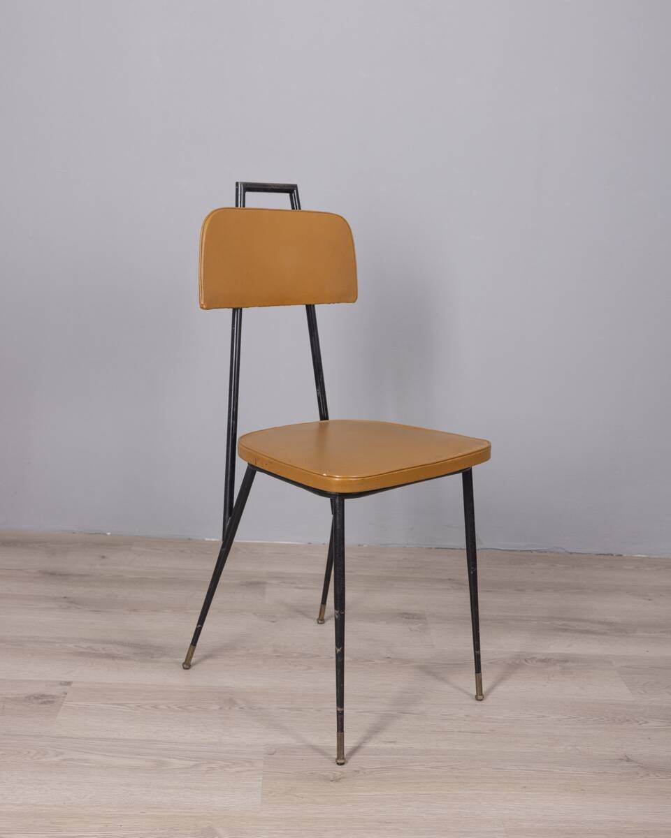 SET OF 6 VINTAGE 1960S METAL AND LEATHER CHAIRS, ITALIAN DESIGN