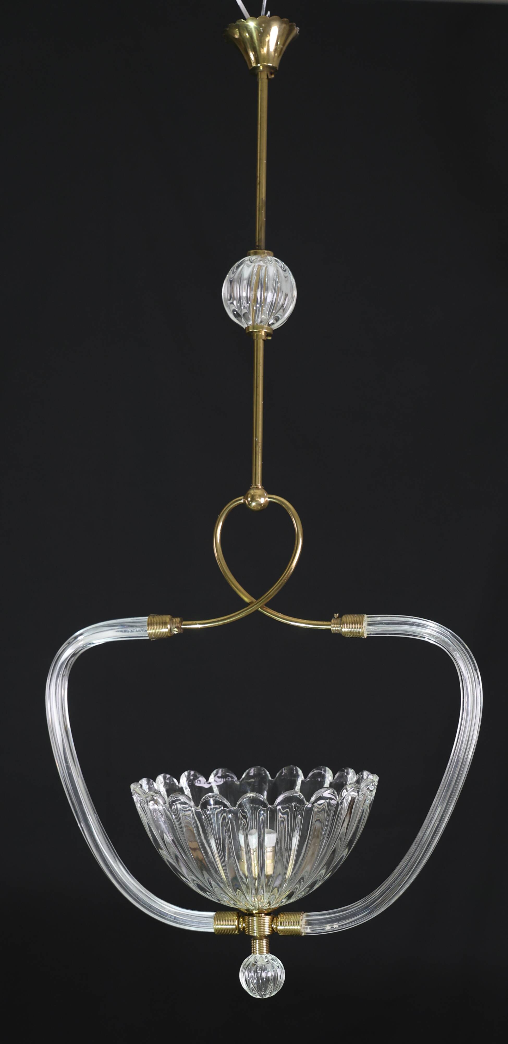 Amazing Art Decò Murano Glass Pendant Chandelier by Ercole Barovier, 1940s