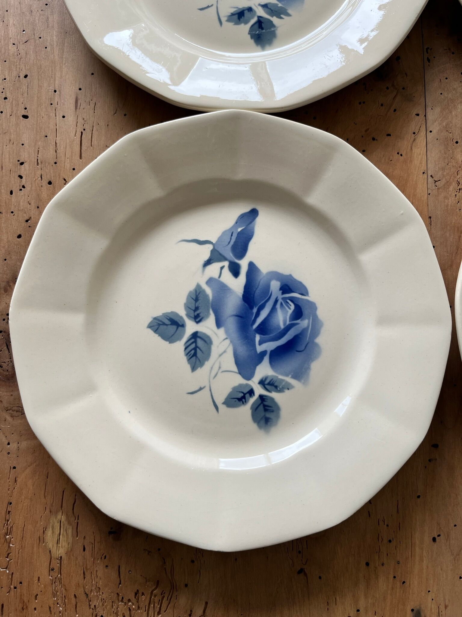 6 flat plates old Digoin & Sarreguemines decoration "blue rose"