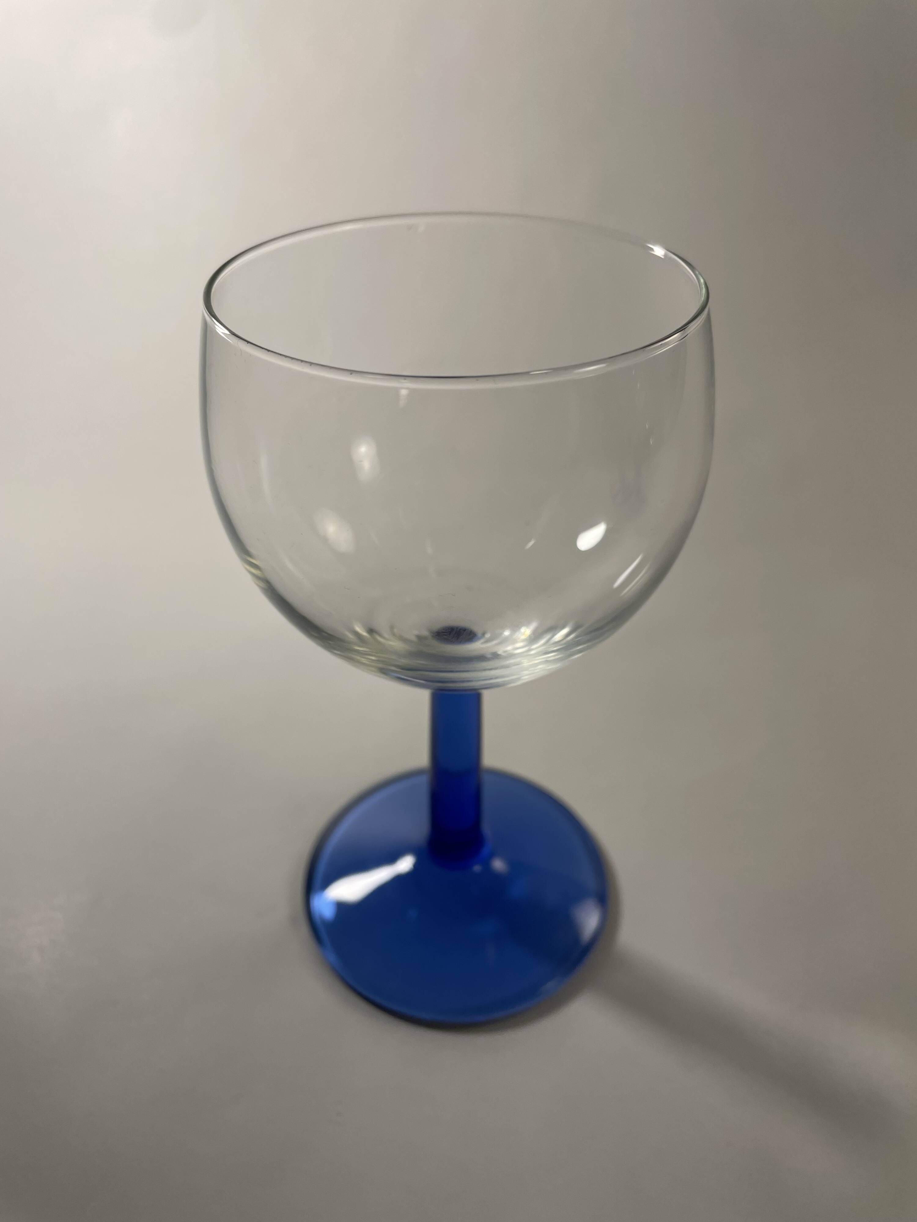Set of 9 blue stemmed glasses (3 balloon wine glasses, 3 flutes, 3 cocktail)