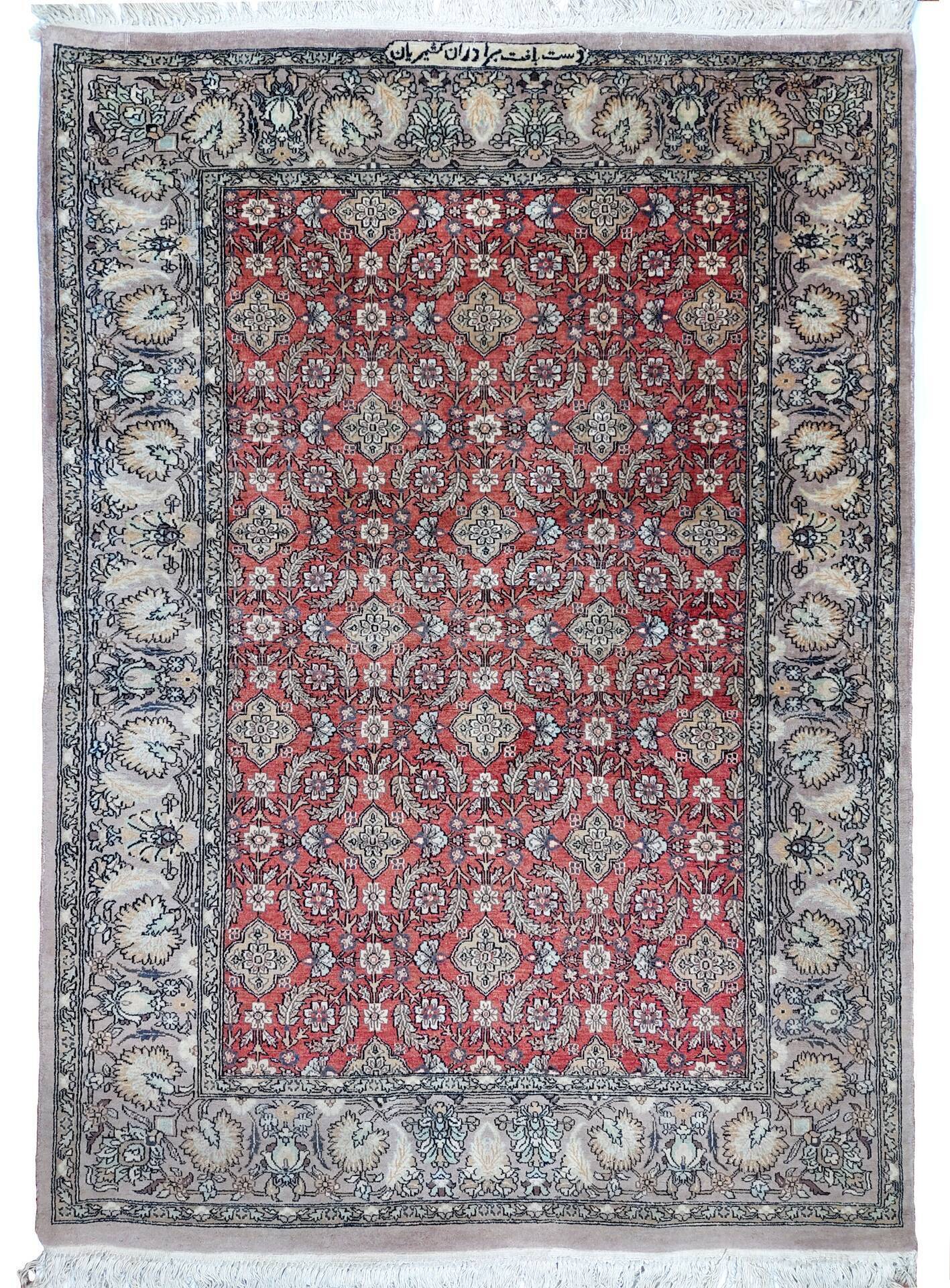 Kashmir carpet in wool and hand-knotted silk