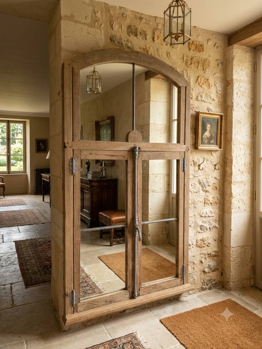 18th-century solid oak mirror window