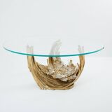 Table à manger sculpture laiton cristaux de roche Isabelle Faure 1970