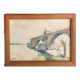 Watercolor landscape by J. Muller: the Saint-Nicolas Chapel of the Saint-Bénézet bridge in Avignon 1936