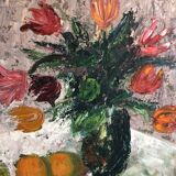 Still life painting flowers and oranges