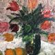 Tableau nature morte fleurs et oranges