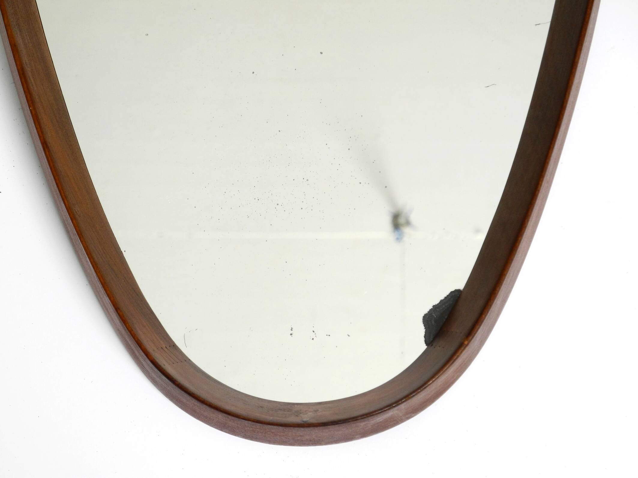 1960s oval large teak wall mirror with thick nylon rope | Made in Italy