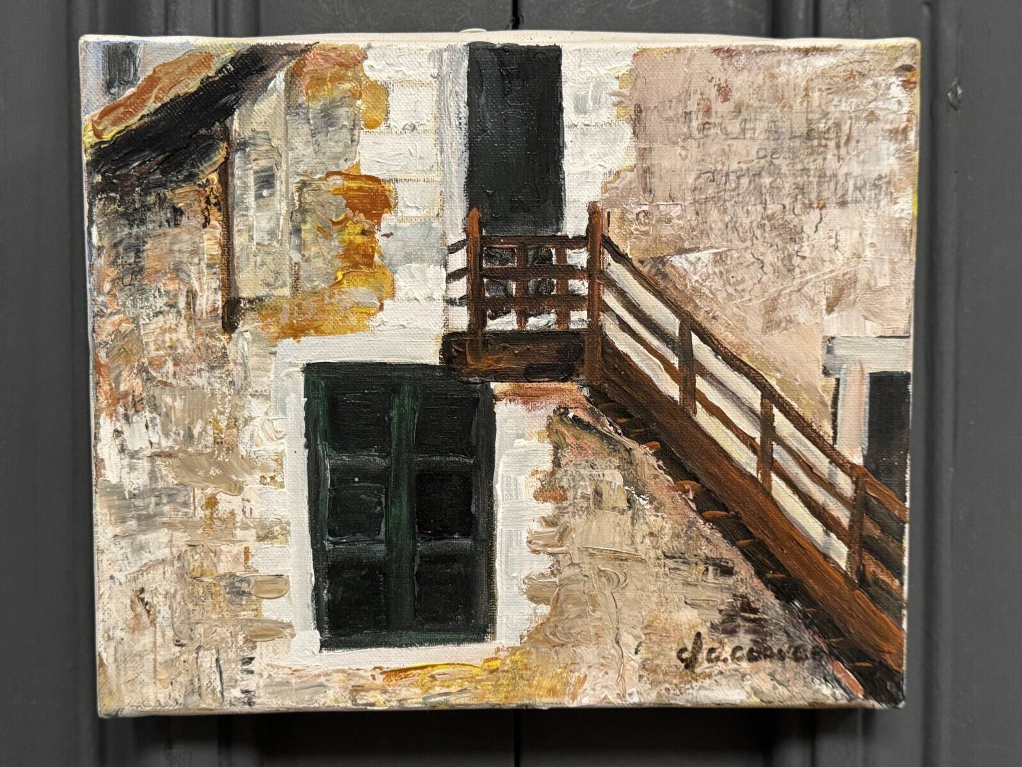 Oil on canvas by Claude Claveau The Hunters' Chalet 1995