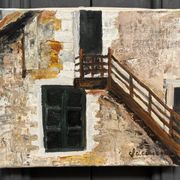 Oil on canvas by Claude Claveau The Hunters' Chalet 1995