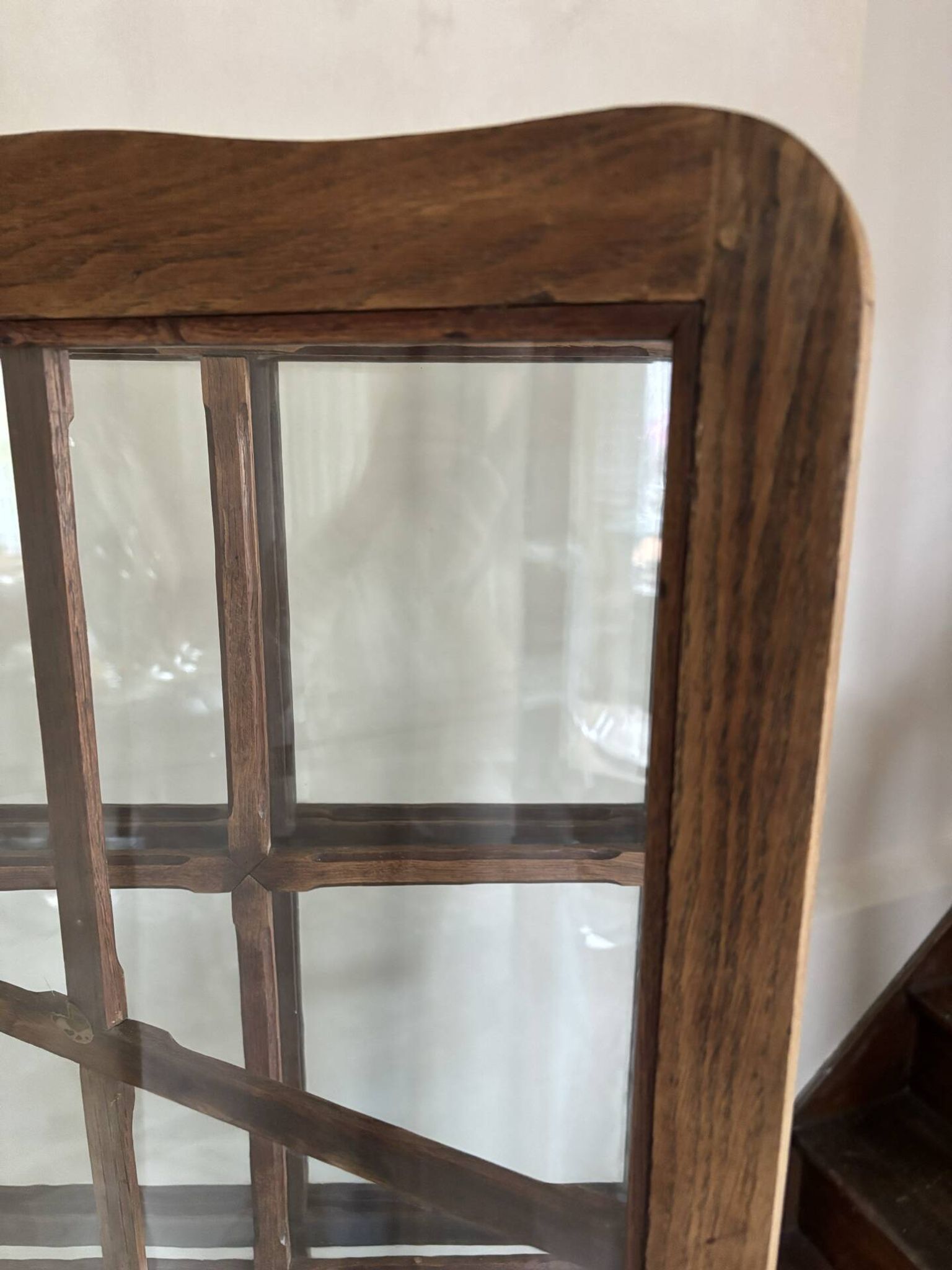 Paravent ancien en chêne massif et verre 