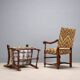 Pair of antique Baroque armchairs in beech, lime and fabric, 18th century.