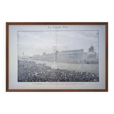 Paris Longchamp, grande gravure d'époque, imprimée en 1891.