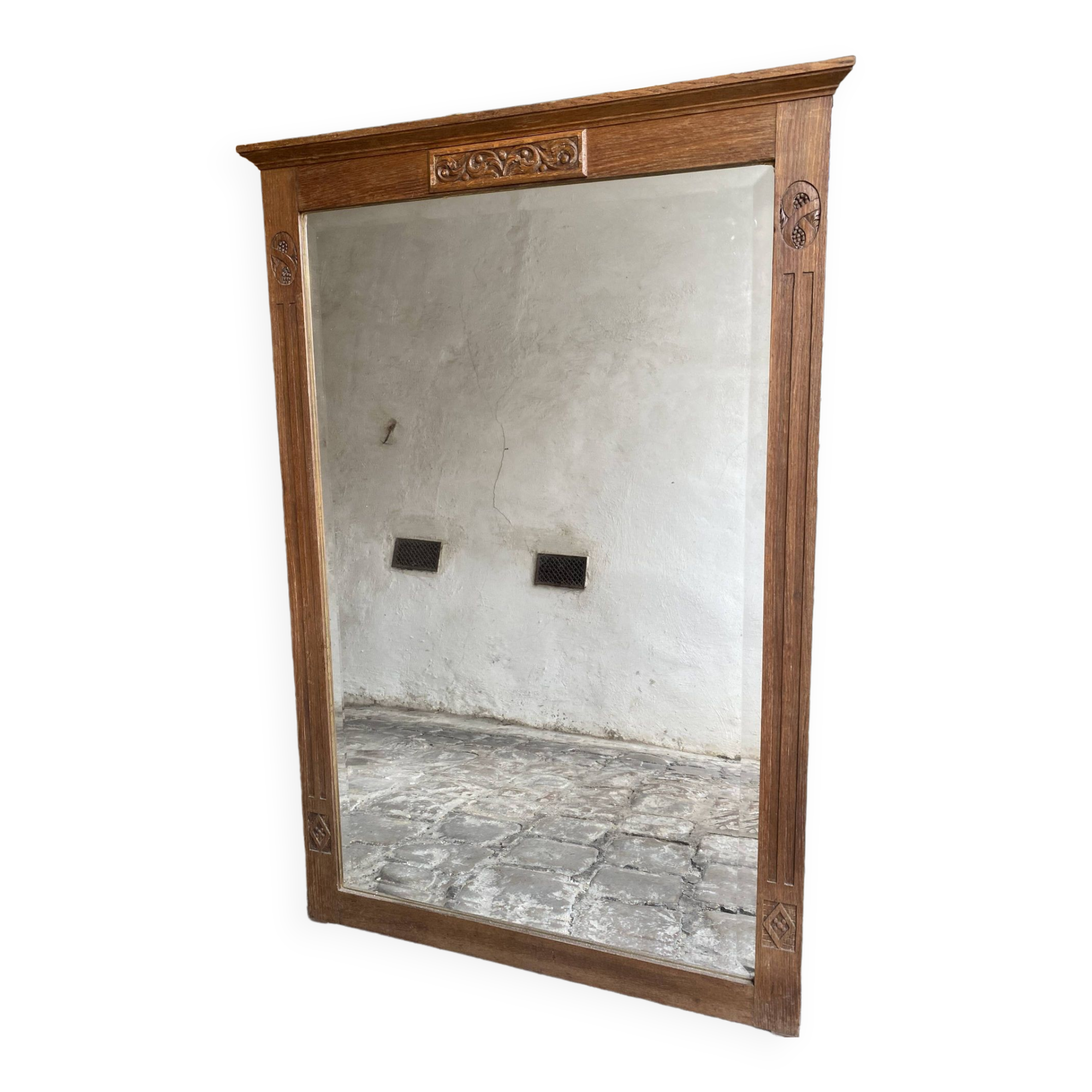 Large art deco mirror in varnished oak