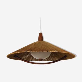 Raffia bast and teak pendant lamp by Temde