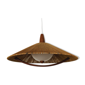 Raffia bast and teak pendant lamp by Temde