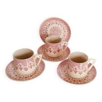 Sarreguemines earthenware coffee cups, "Wagram" pattern with saucer