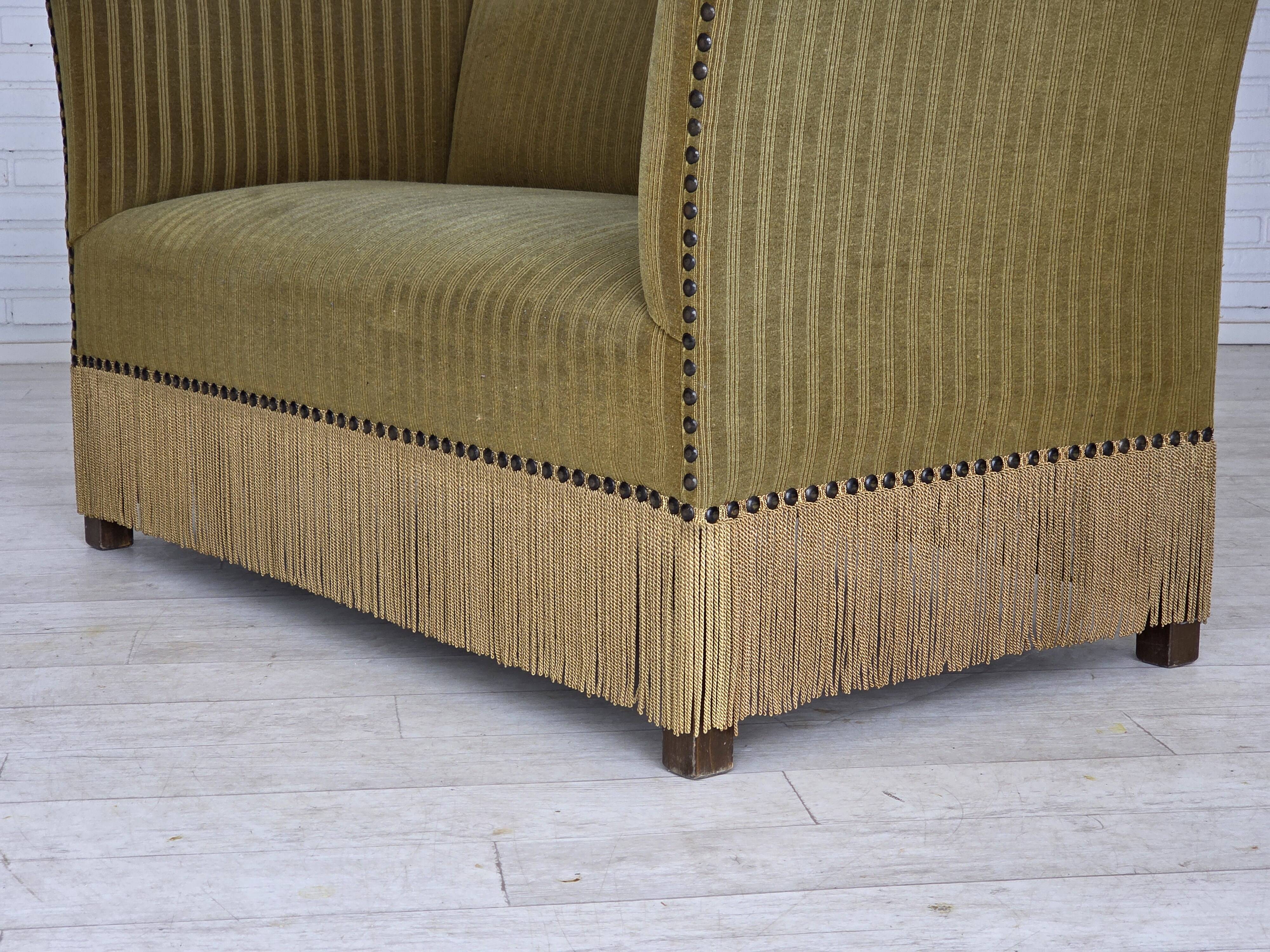 1970s, Danish 2-seater sofa, original green furniture velour.