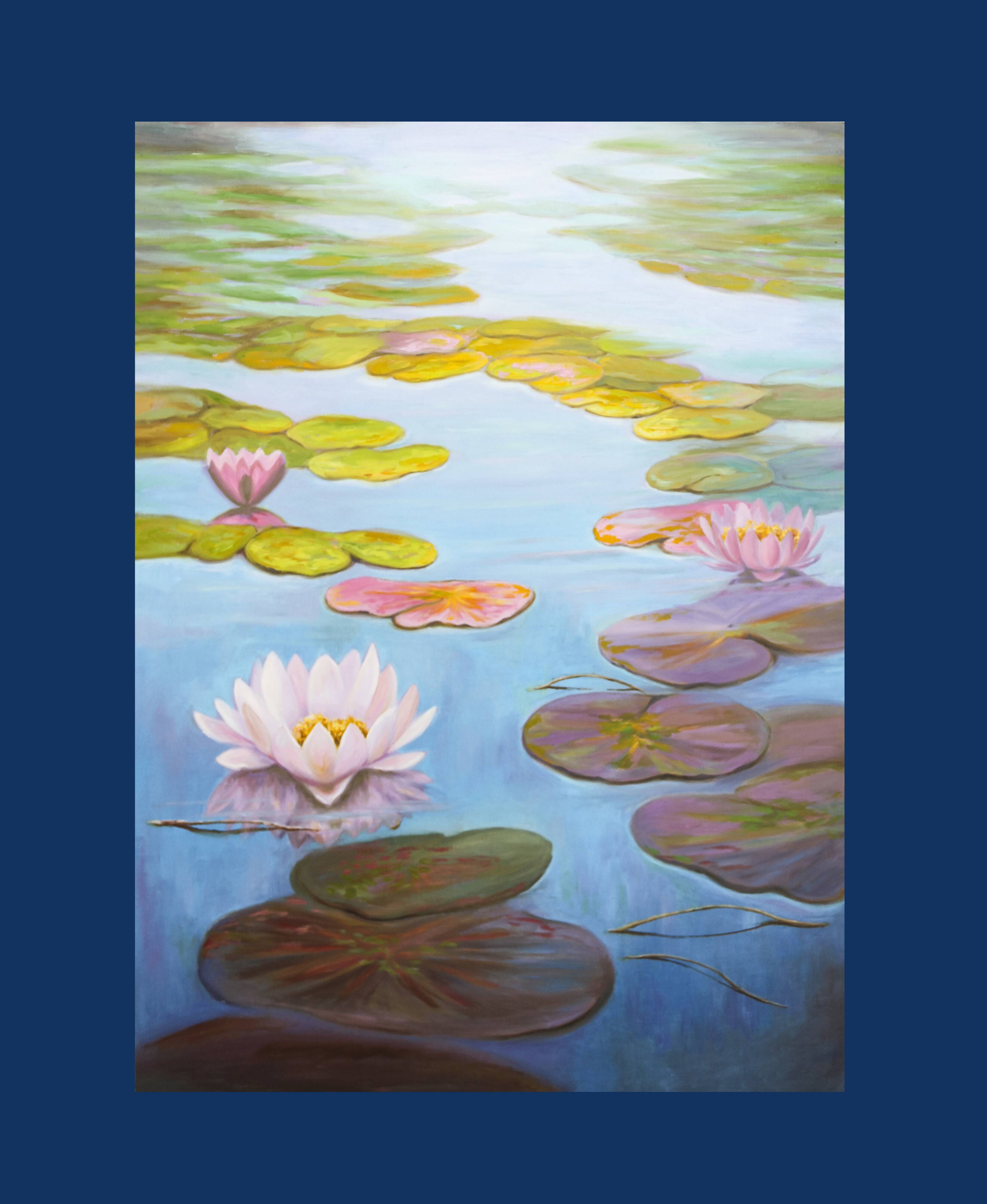 Cuadro de nenúfares pintado al óleo firmado por el autor. Nenúfares al oleo
