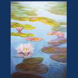 Cuadro de nenúfares pintado al óleo firmado por el autor. Nenúfares al oleo