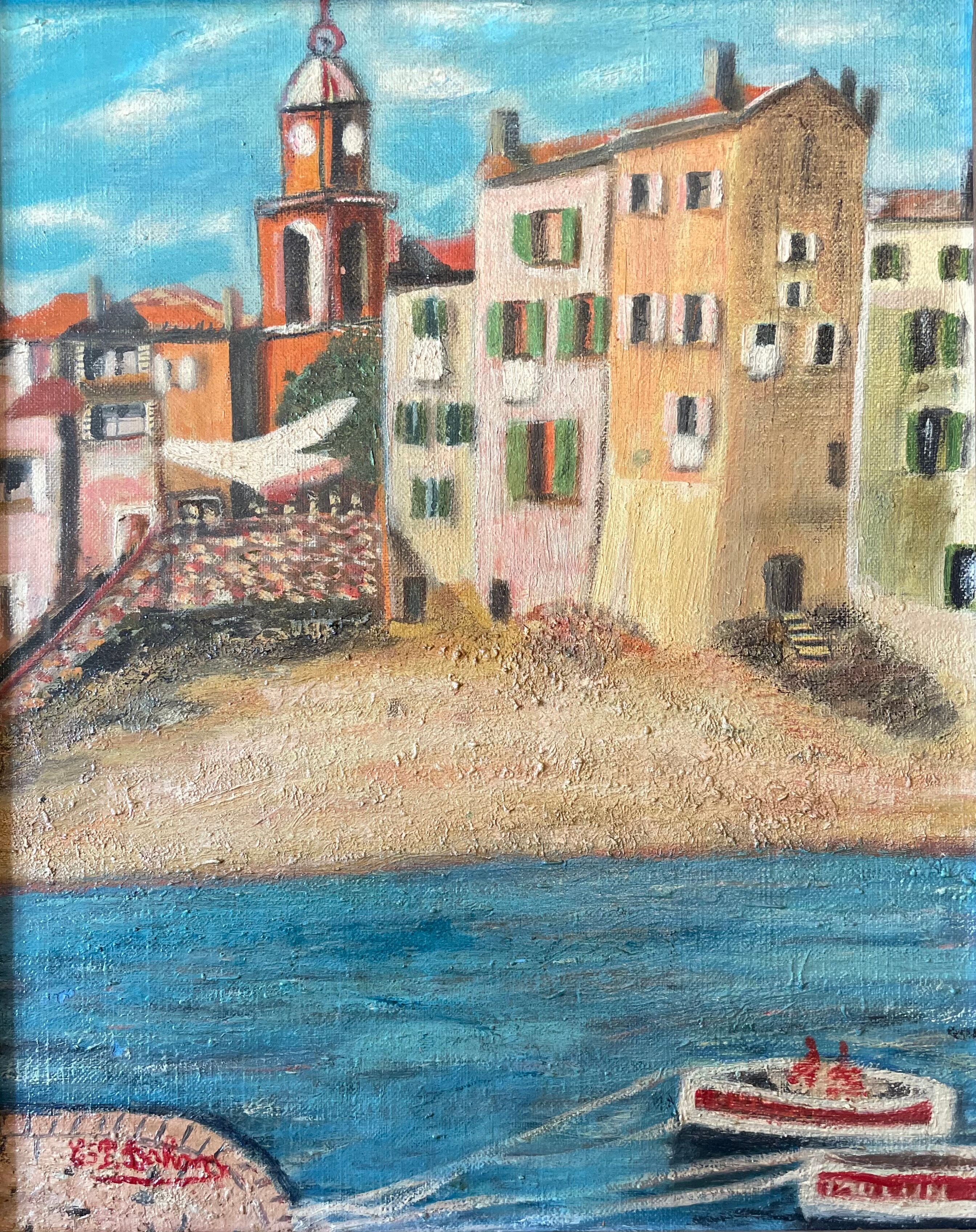 Modern painting Saint Tropez, the Ponche XXth