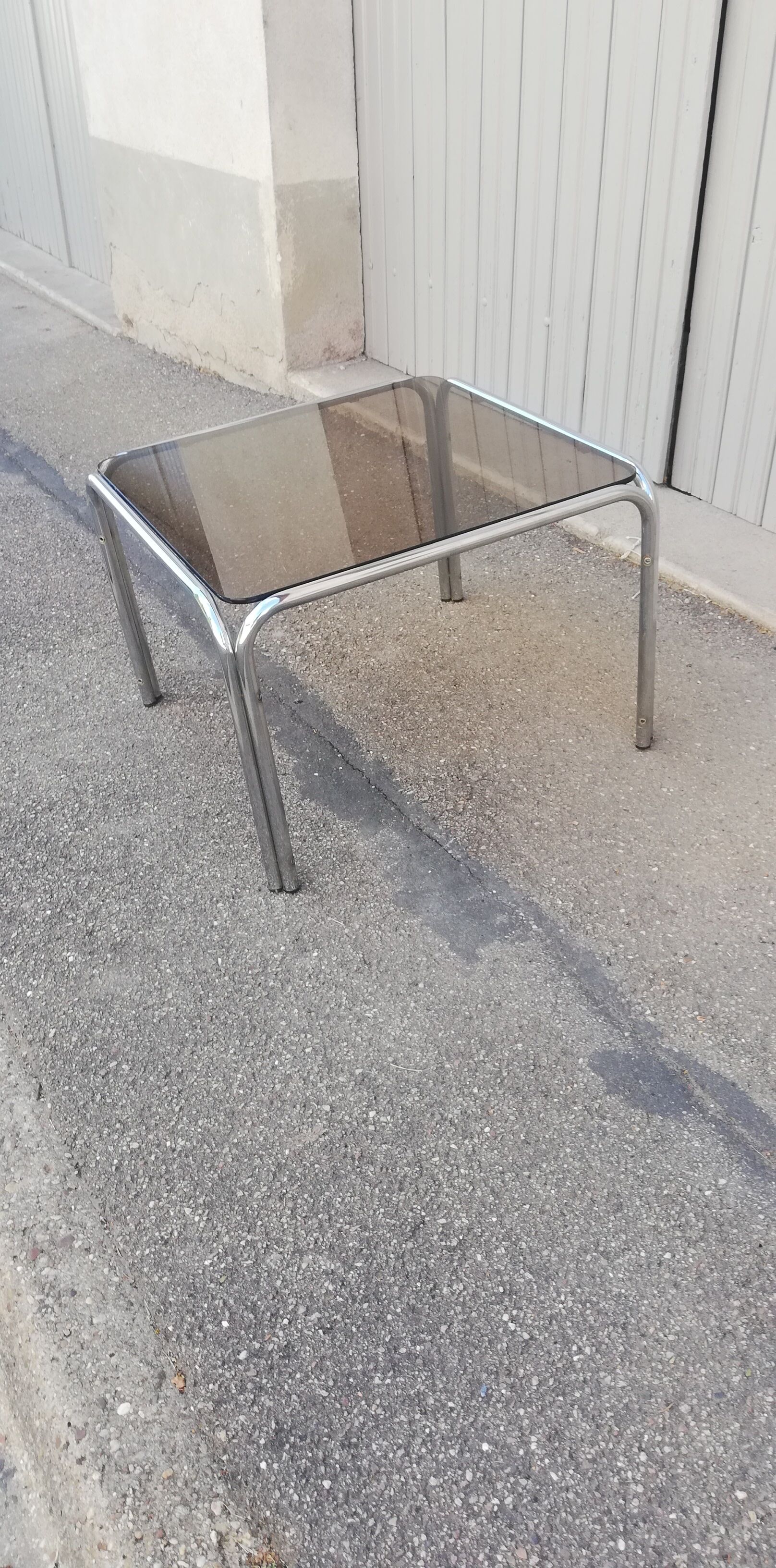 Vintage square coffee table chrome and smoked glass
