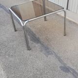 Vintage square coffee table chrome and smoked glass