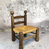 Vintage low chair in wood and straw