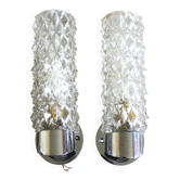 Pair of chrome metal wall sconces and moulded glass vintage 1960s.