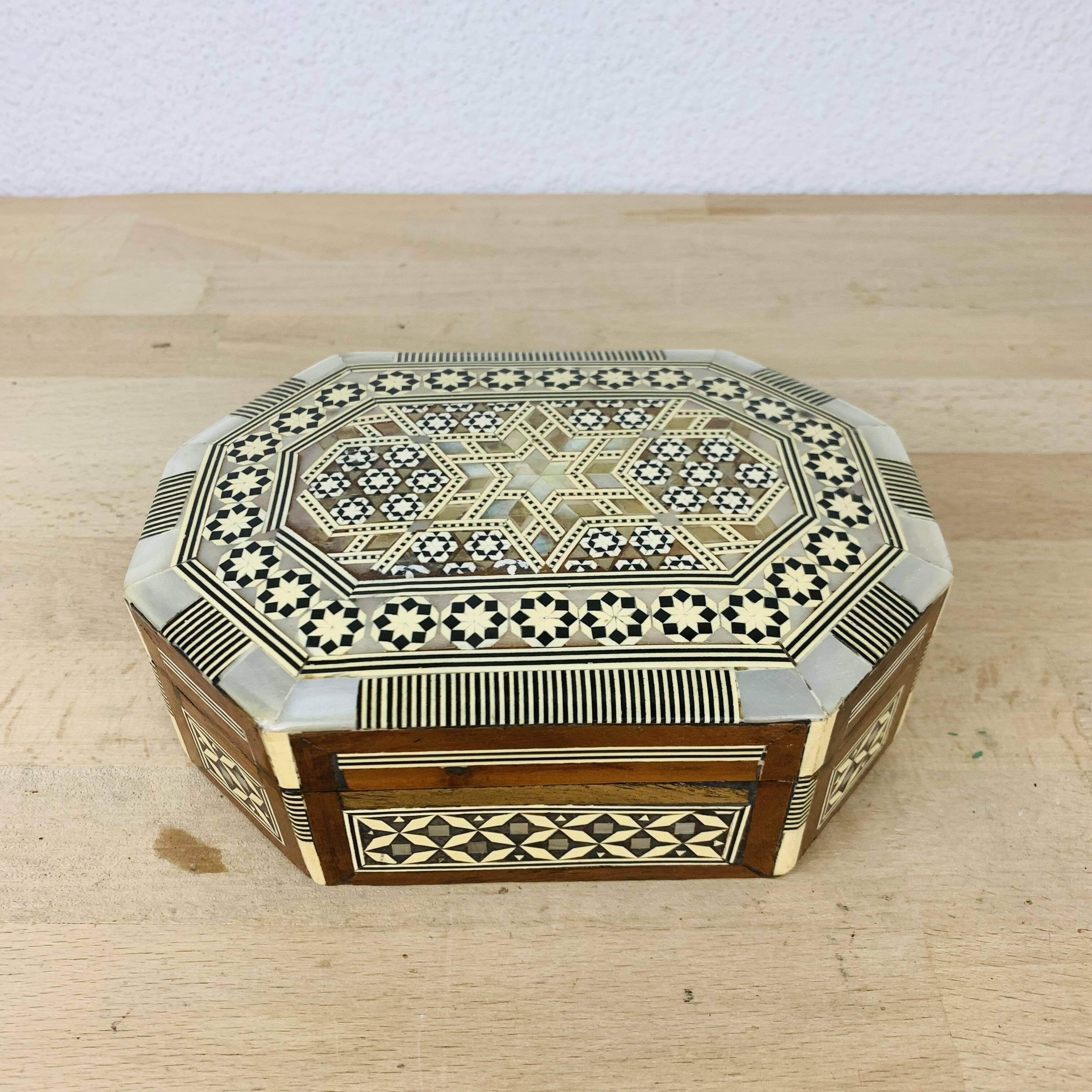Vintage mother-of-pearl marquetry jewelry box