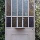 Workshop door 258.4x98.5cm in iron and colored cathedral glass