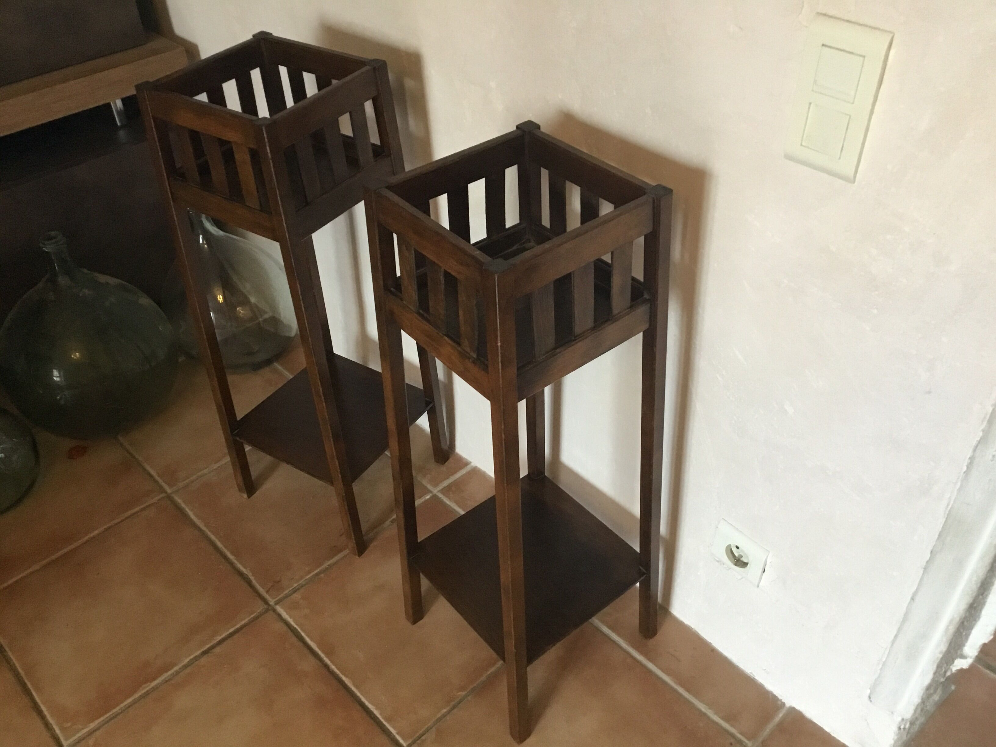 Pair of wooden standing planters