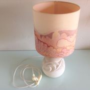 Ovoid lamp in carved stone and printed lampshade / vintage 60-70s