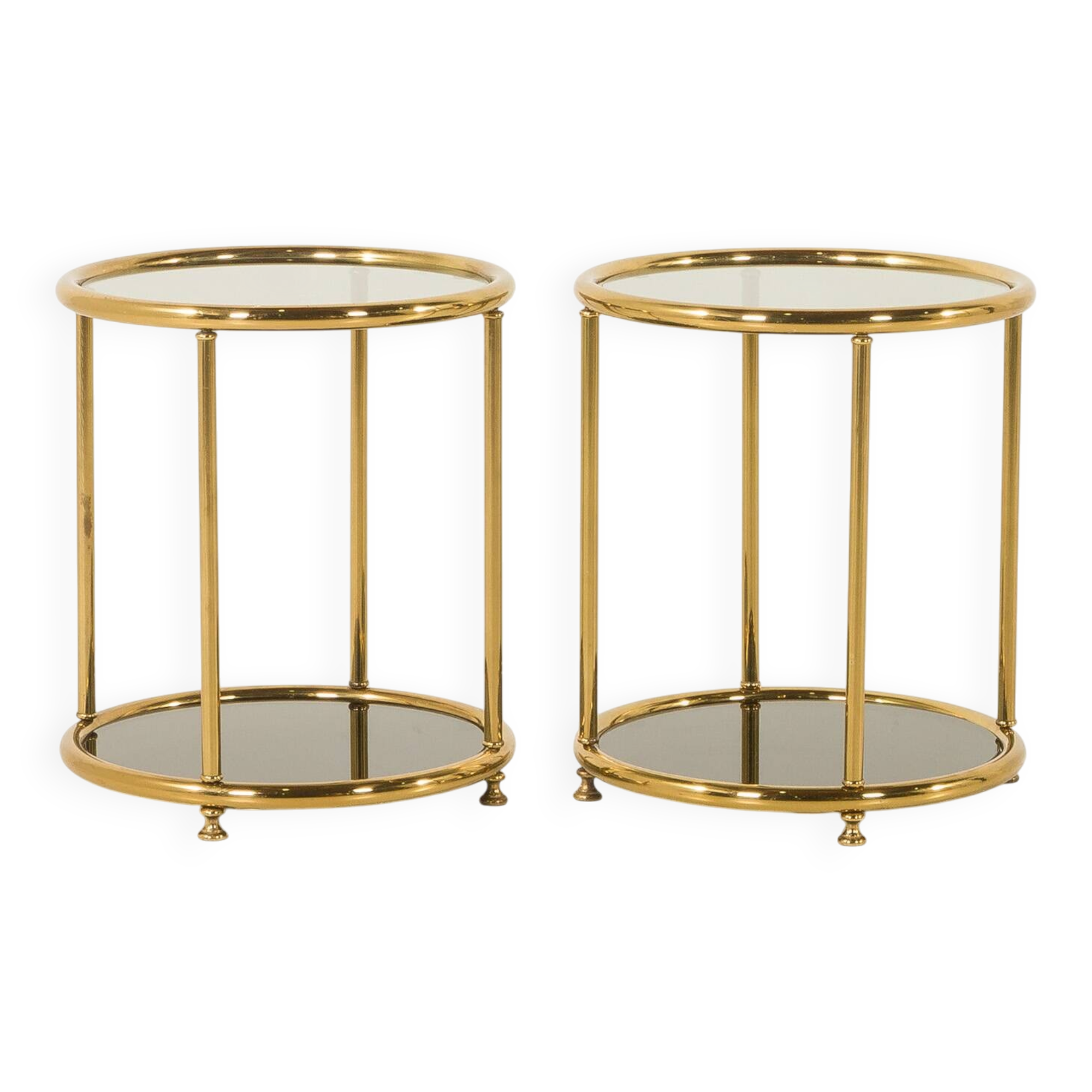Hollywood Regency style mid century brass side tables, set of 2 , Italy