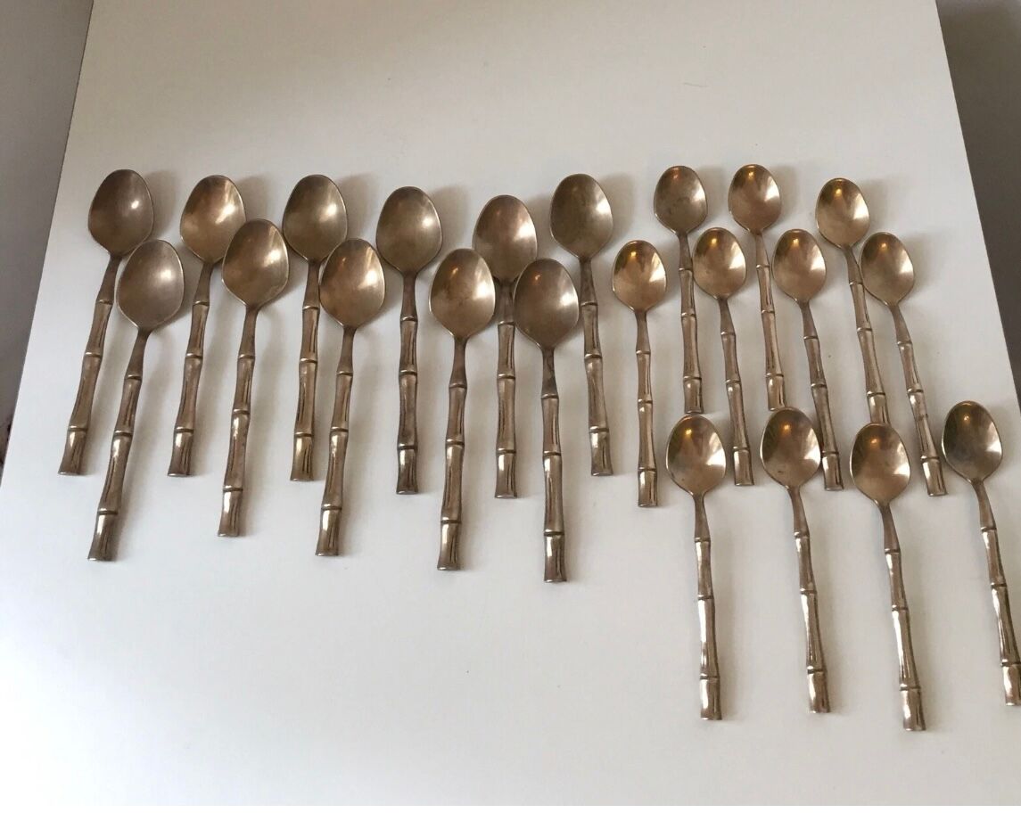 Vintage 1960s Bamboo Brass Cutlery Set