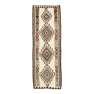 Vintage Dark Brown & Beige Classic Kilim Runner Rug, 86x252Cm