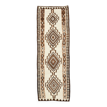 Vintage Dark Brown & Beige Classic Kilim Runner Rug, 86x252Cm