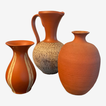 Série de 3 vases vintage années 70 en terre cuite