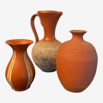 Series of 3 vintage vases 70s terracotta