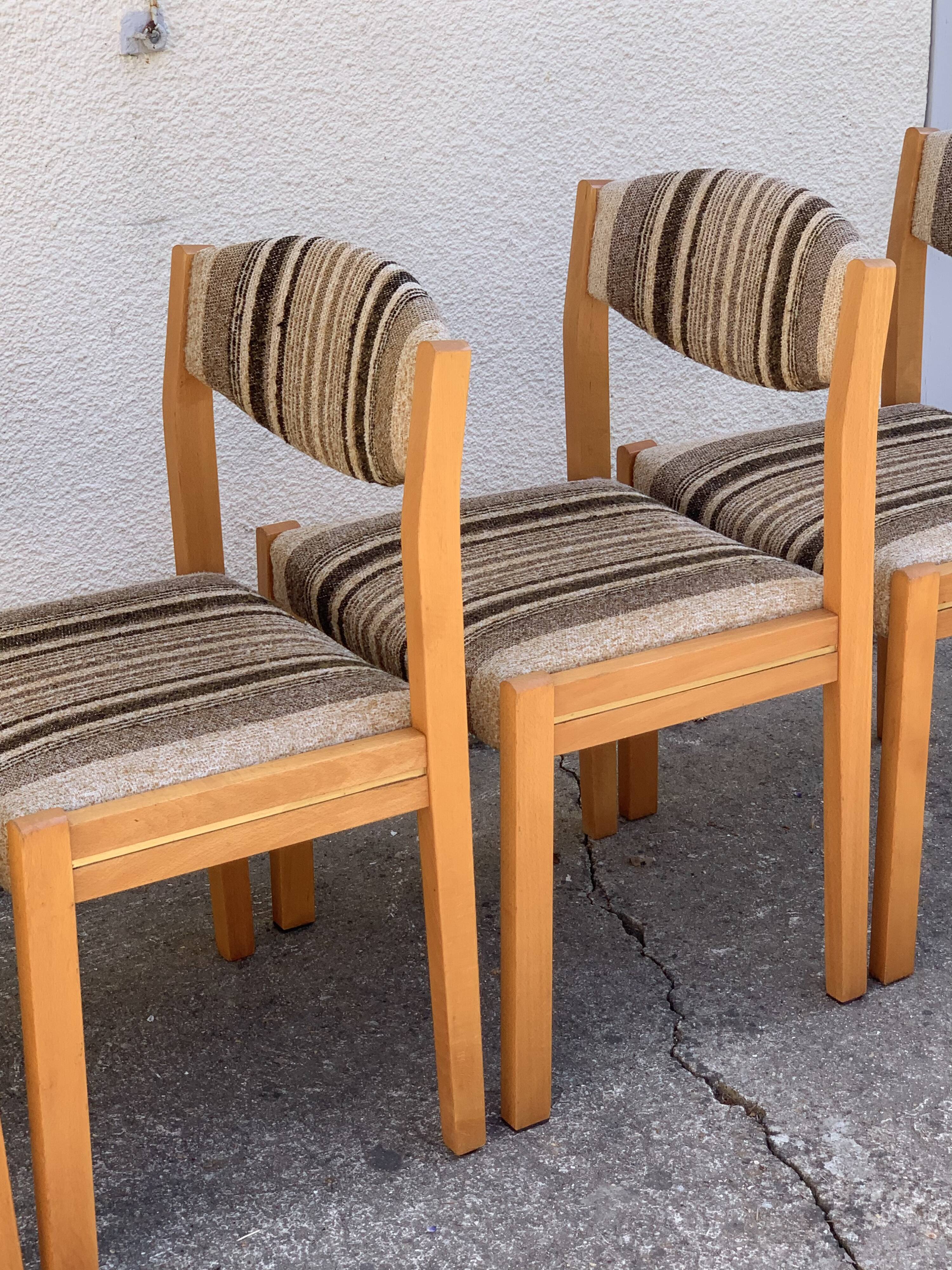 Suite of 4 chairs self beech brass and wool 1960