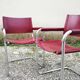 Cantilever armchair in burgundy leather and chrome