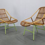 Rare pair of Alan Fuchs for ULUV rattan lounge chairs, Czechoslovakia, 1960s